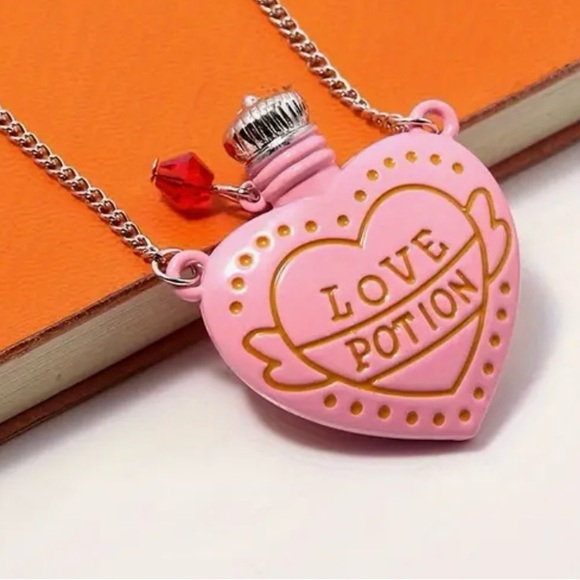Love Potion Pink Bottle Necklace Heart Romance - Picture 2 of 9